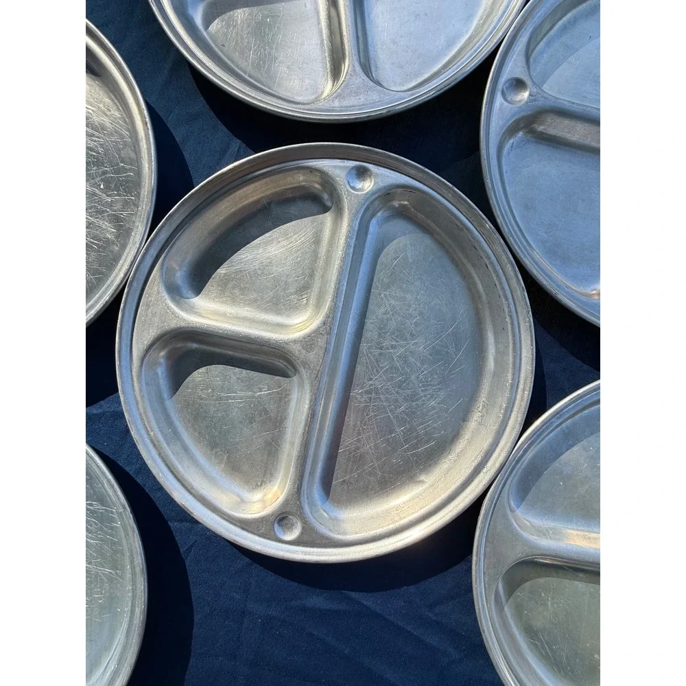 Vintage Aluminum Divided Mess Trays Set of 6 – Military Cafeteria Style Plates